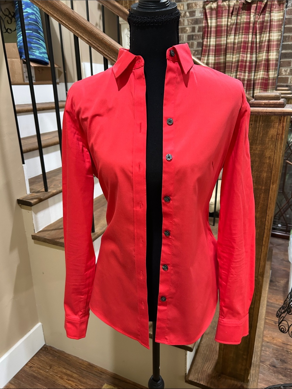 Banana Republic 6 Classic Women's Collared LS Button-Down coral cotton Shirt